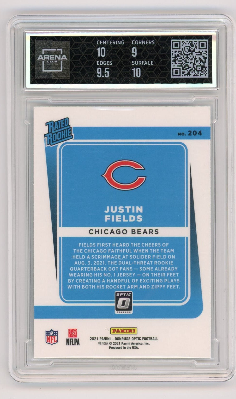 Justin Fields 2021 Panini Donruss Optic rookie card ARENA 9.5
