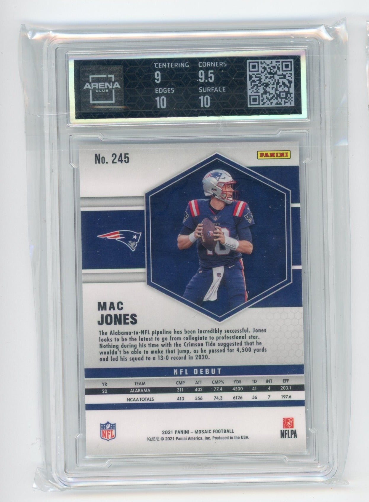 Mac Jones 2021 Panini Mosaic NFL Debut rookie card ARENA 9.5