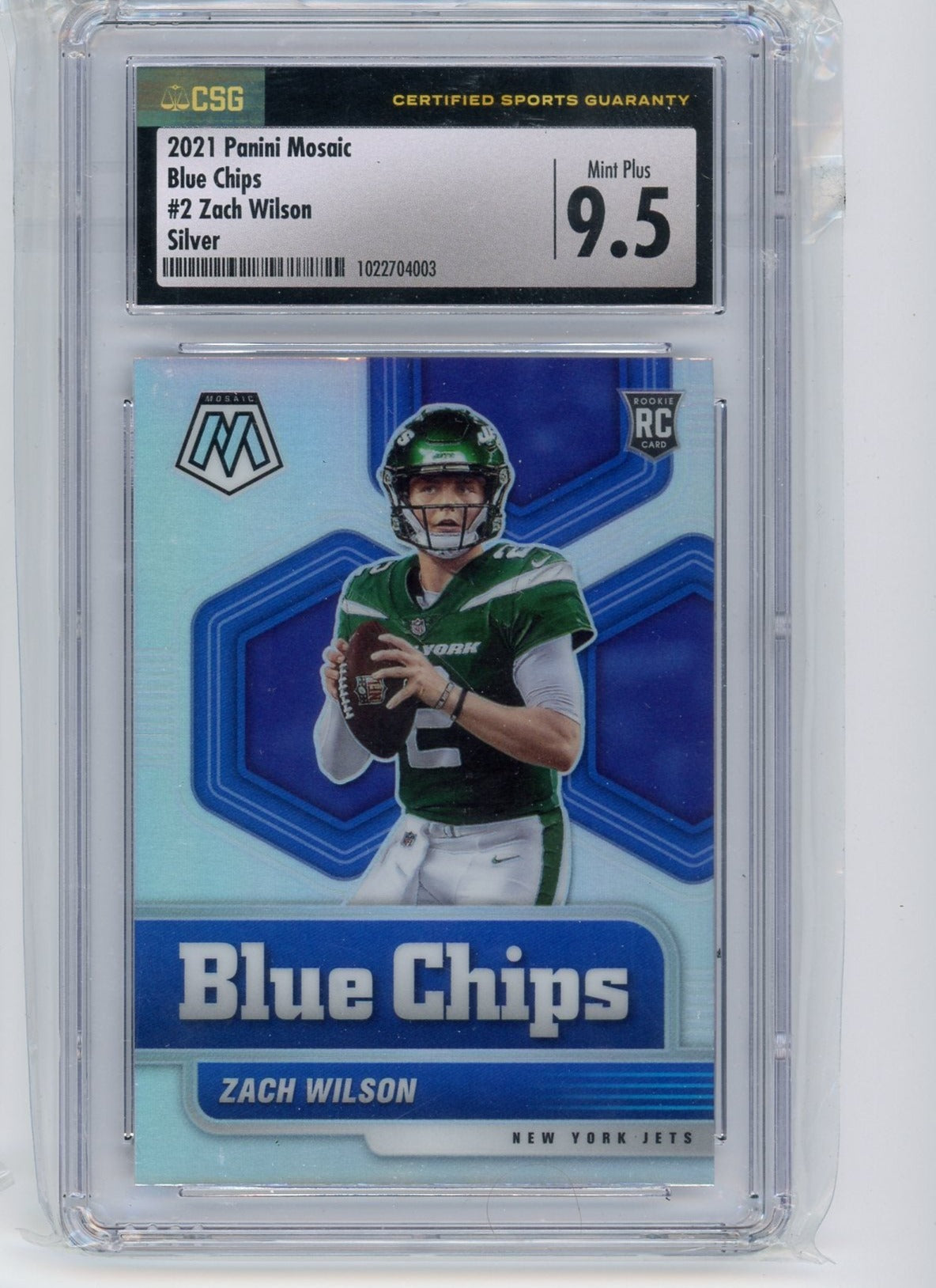 Zach Wilson 2021 Panini Mosaic Blue Chips silver prizm rookie card CSG 9.5