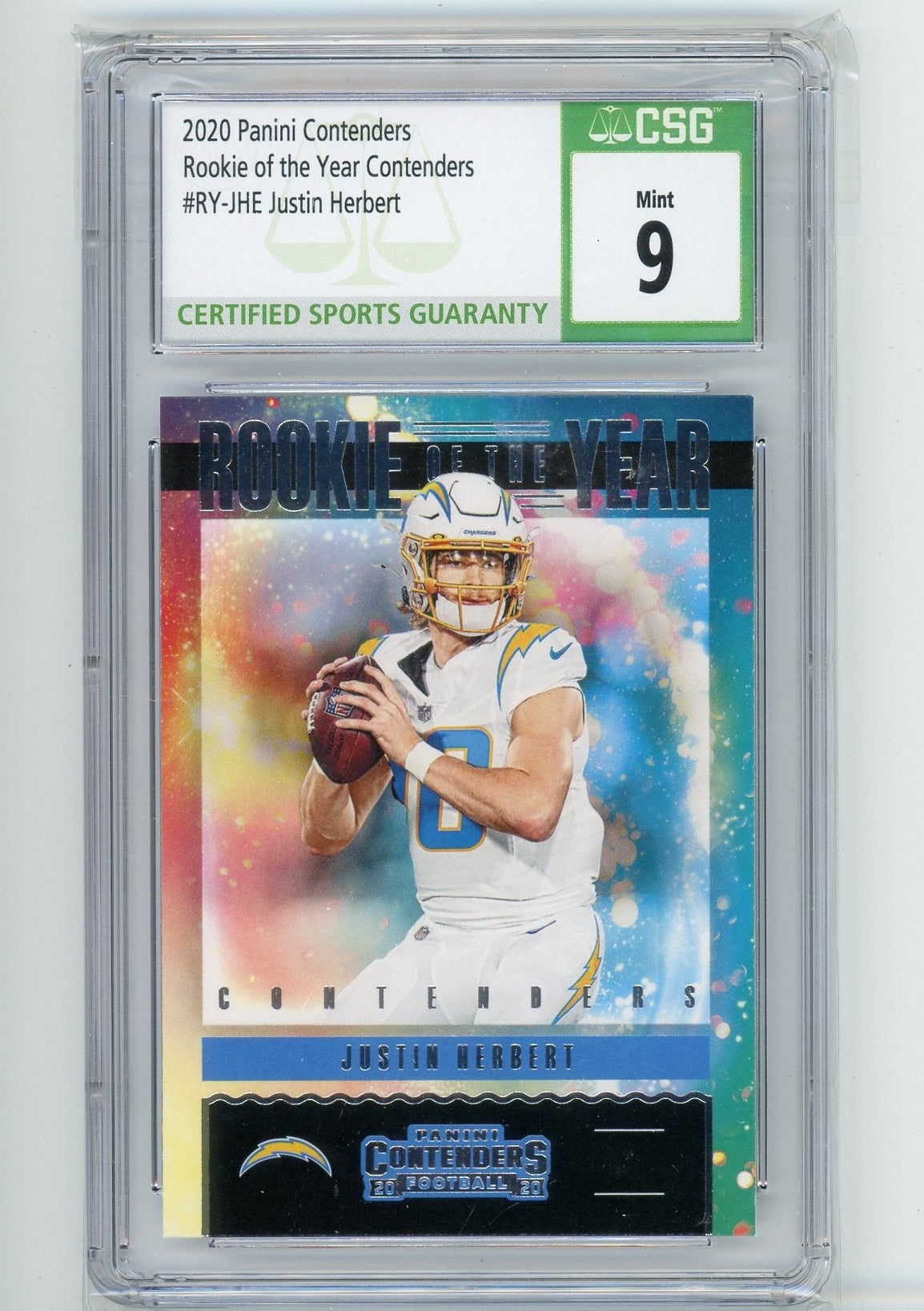 Justin Herbert 2020 Panini Rookie of the Year Contenders rookie card CSG 9