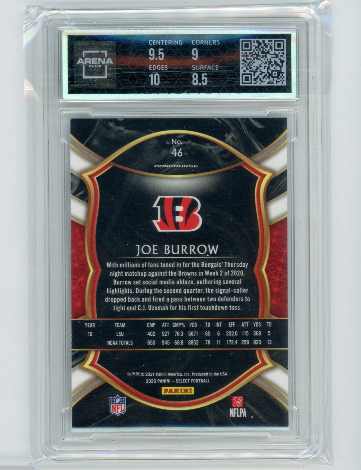 Joe Burrow 2020 Panini Select concourse #46 rookie card ARENA 9