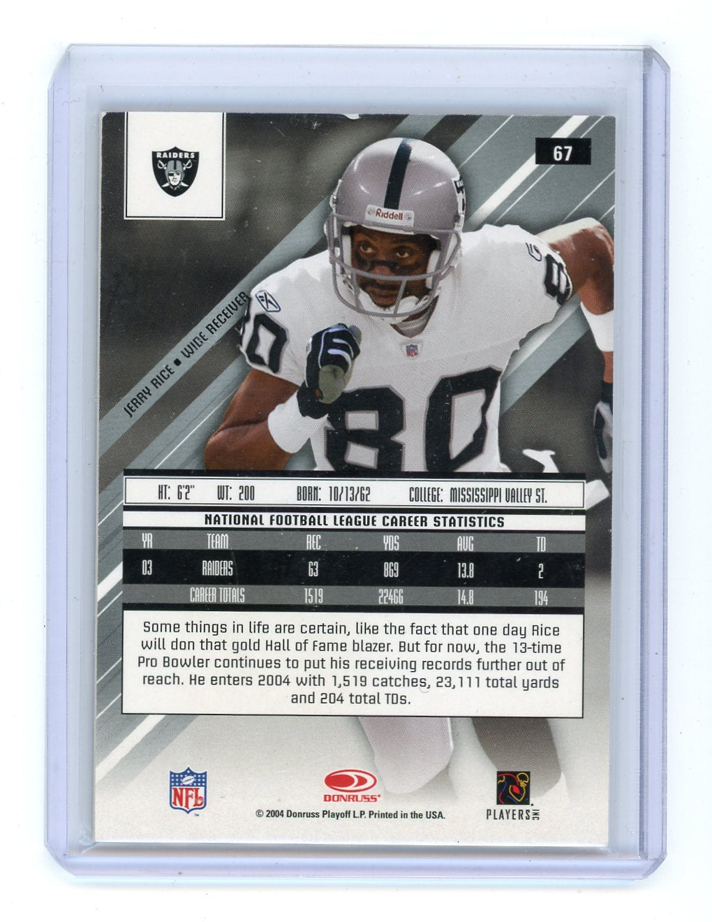 Jerry Rice 2004 Leaf Rookies and Stars Longevity GU Patch #'d 84/99