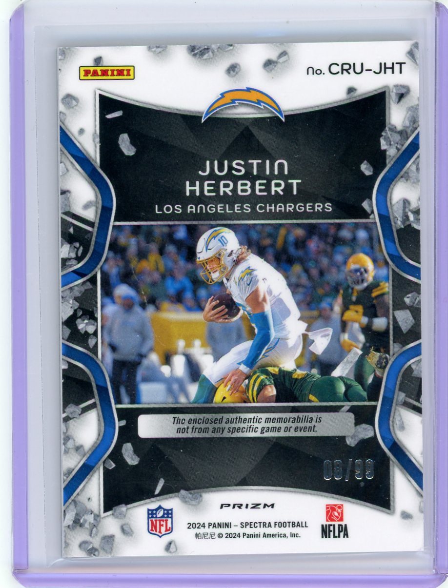 Justin Herbert 2024 Panini Spectra Crush relic #'d 08/99