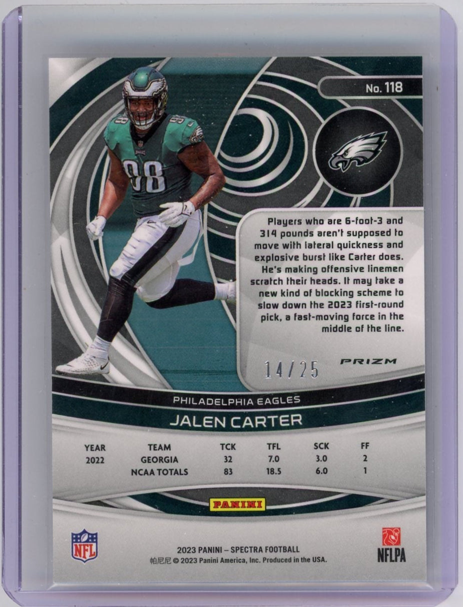 Jalen Carter 2023 Panini Spectra Meta Prizm rookie card #'d 14/25