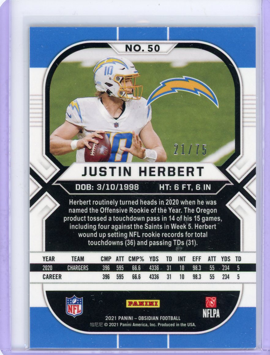 Justin Herbert 2021 Panini Obsidian orange #'d 21/75