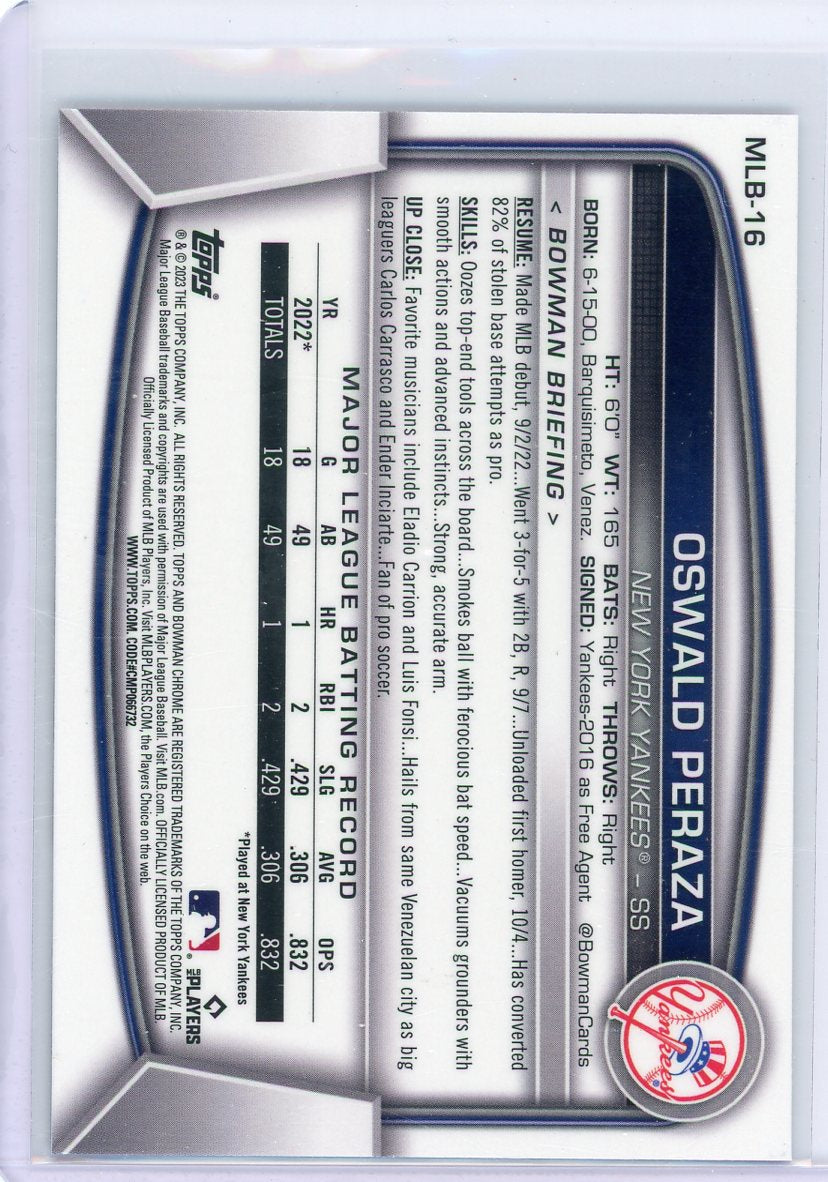 Oswaldo Peraza 2023 Bowman Chrome NSCC base rookie card