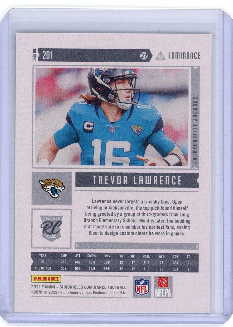 Trevor Lawrence 2021 Panini Chronicles Luminance blue rookie card #'d 76/99