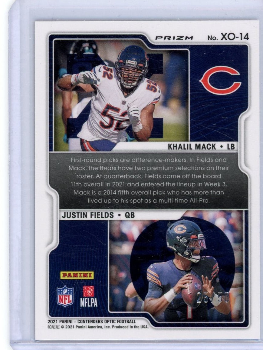 Justin Fields / Khalil Mack 2021 Panini Contenders Optic X's and O's orange prizm #'d 25/50
