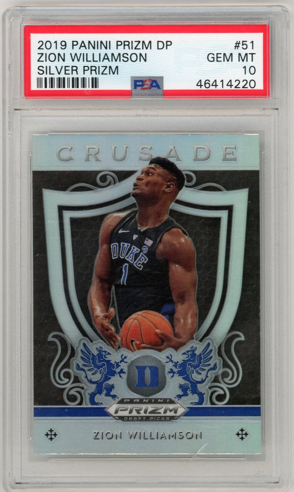 Zion Williamson 2019 Panini Prizm DP Silver Prizm Crusade RC PSA 10