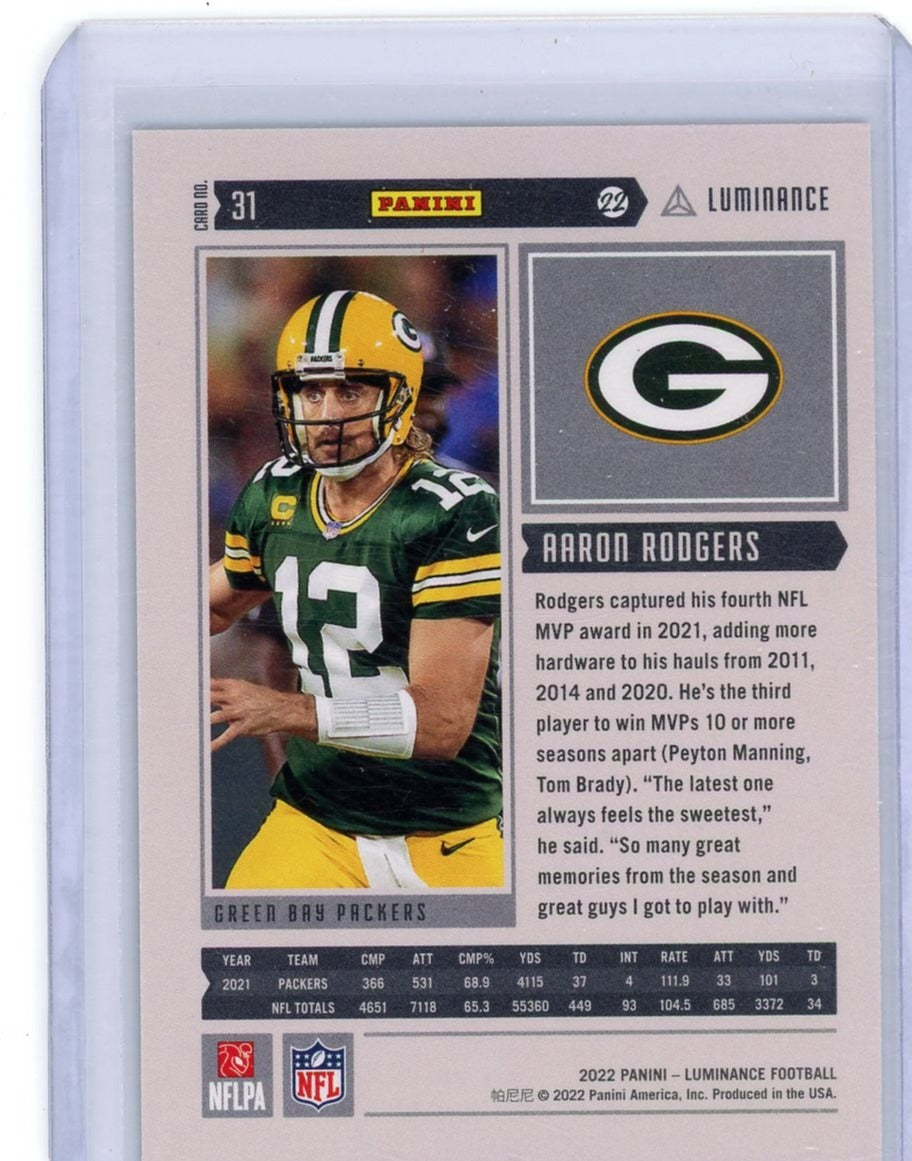 Aaron Rodgers 2022 Panini Luminance gold foil #'d 038/249