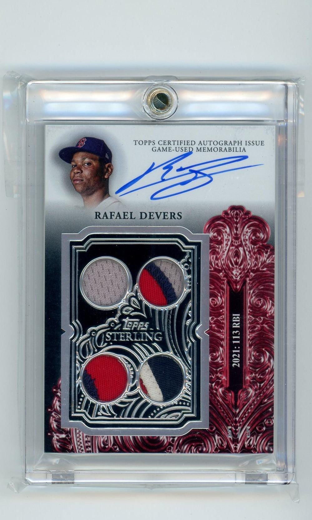 Rafael Devers 2023 Topps Sterling Swings quadruple relic autograph #'d 5/5
