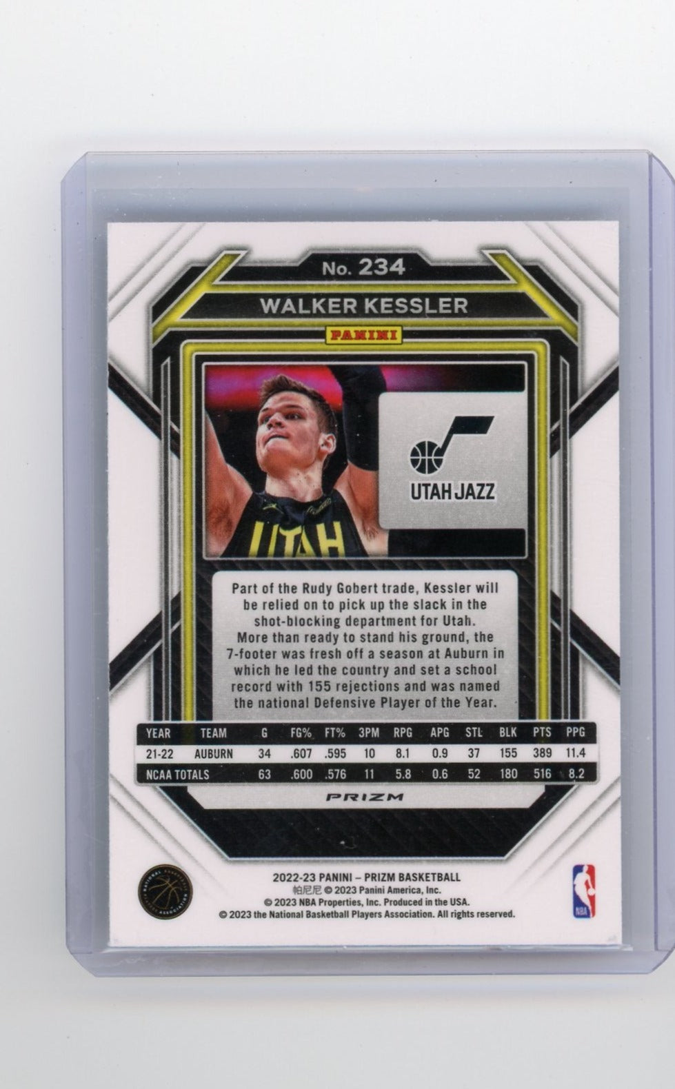Walker Kessler 2022-23 Panini Prizm silver prizm rookie card