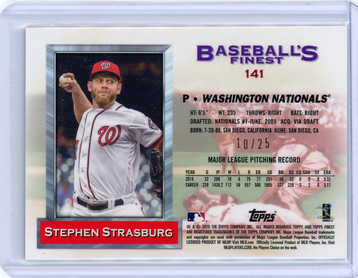 Steven Strasburg 2020 Topps Finest Flashbacks black refractor #'d 10/25