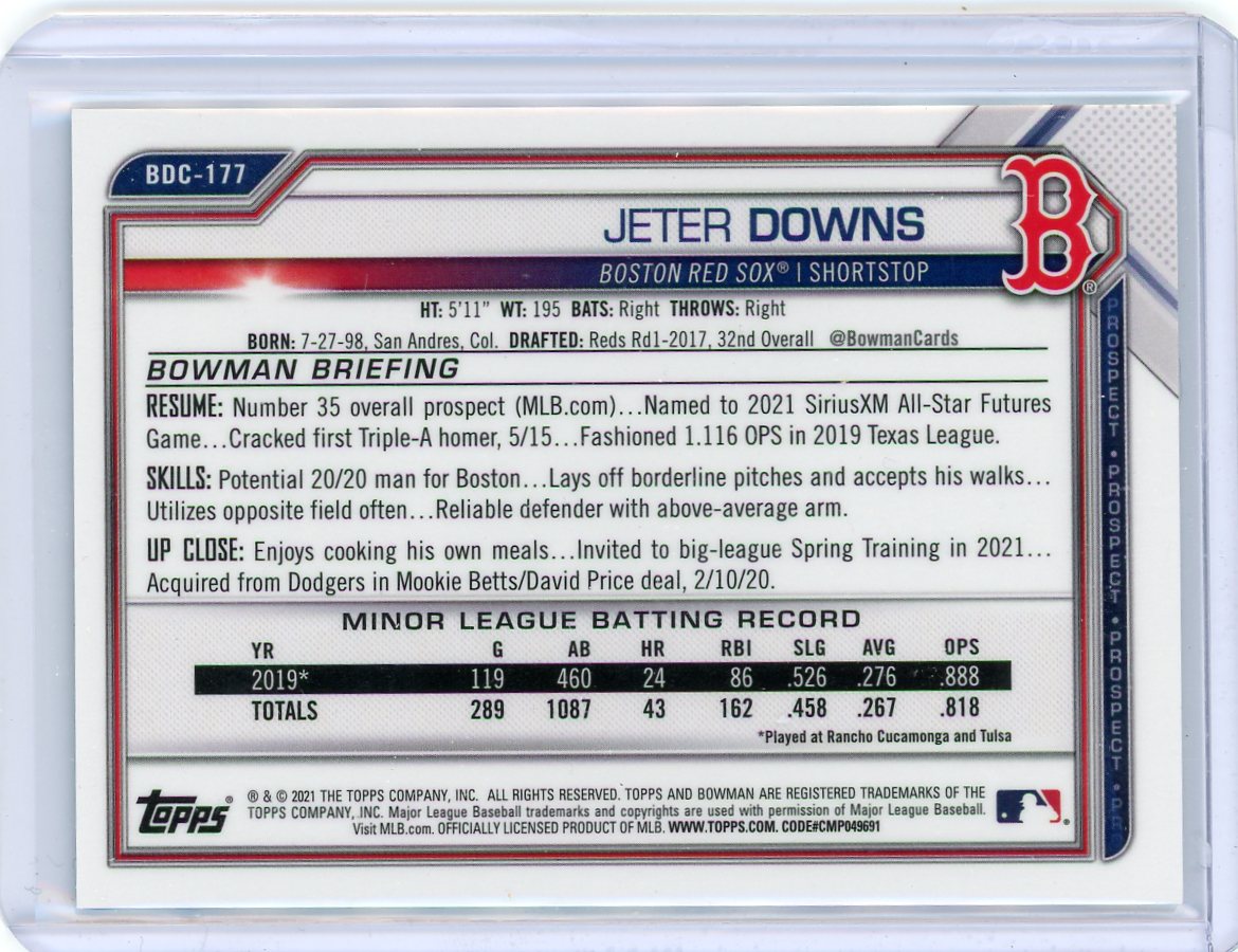 Jeter Downs 2021 Bowman Draft Chrome Sapphire aqua #'d 01/20