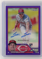 Spencer Steer 2023 Topps Chrome Update autograph purple refractor rookie card #'d 166/250
