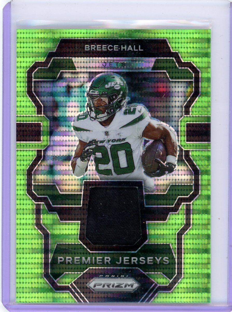 Breece Hall 2023 Panini Prizm Premier Jerseys Neon Green Pulsar