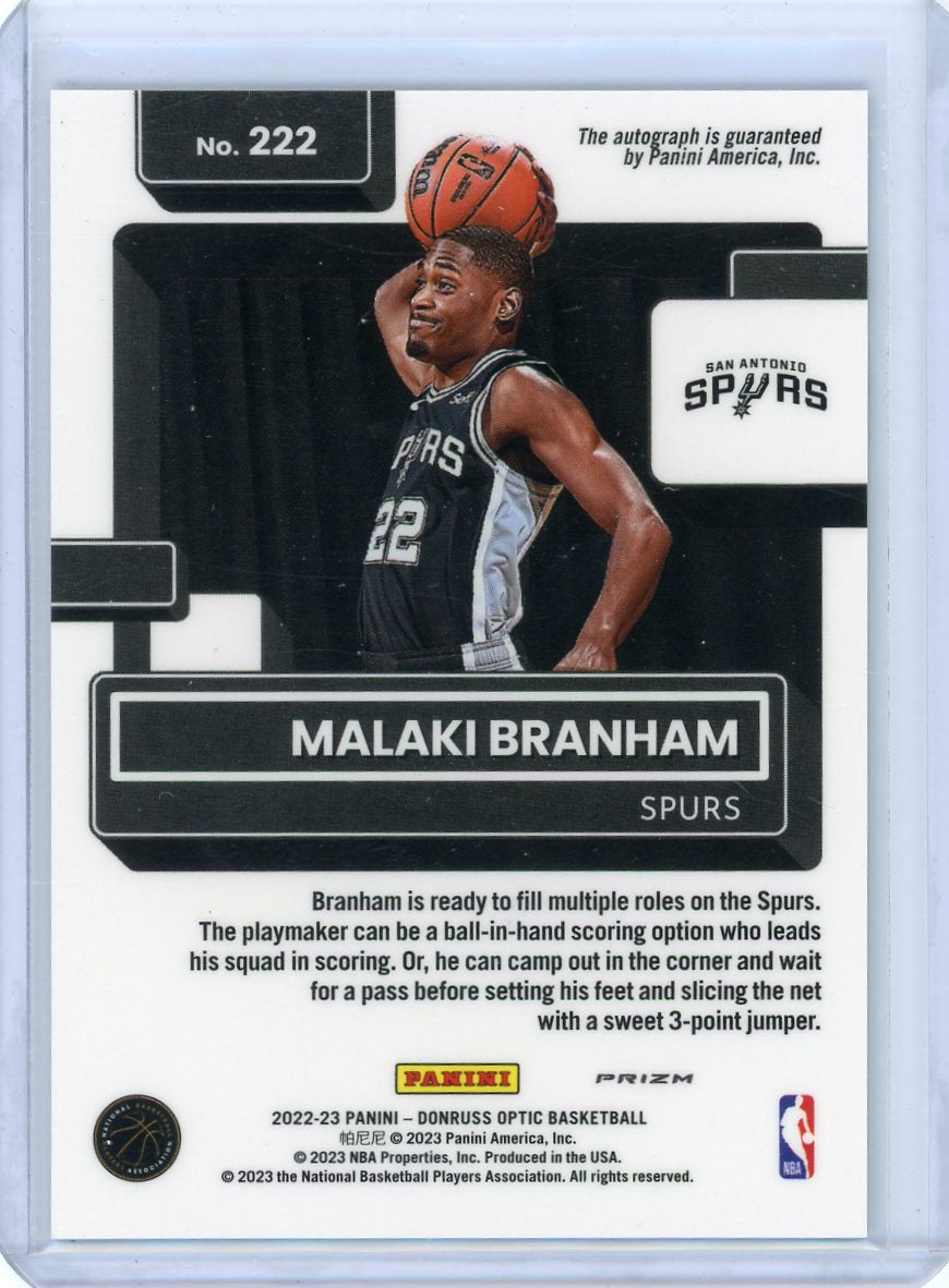 Malaki Branham 2022-23 Panini Donruss Optic silver prizm autograph rookie card