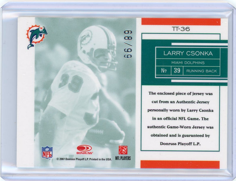Larry Csonka 2007 Donruss Playoff Leaf Limited Team Trademarks game-used jersey 