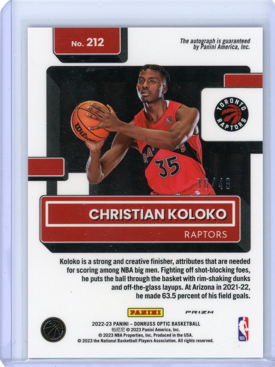 Christian Koloko 2022-23 Panini Donruss Optic blue prizm autograph rookie card #'d 36/49