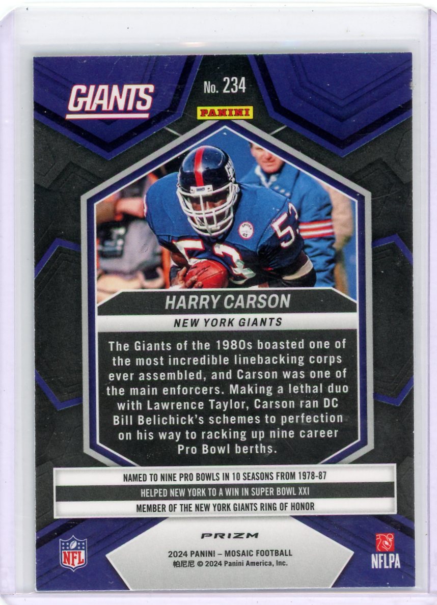 Harry Carson 2024 Panini Mosaic Genesis Prizm SP