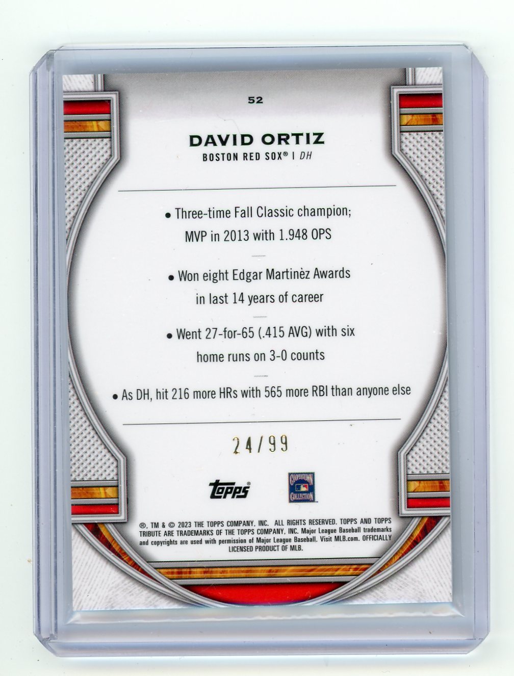 David Ortiz 2023 Topps Tribute Green 24/99