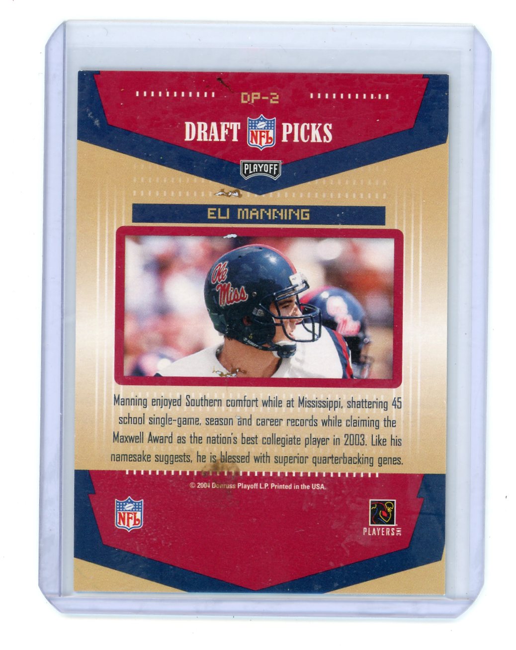 Eli Manning 2004 Playoff Prestige Draft Picks Rookie #DP-2