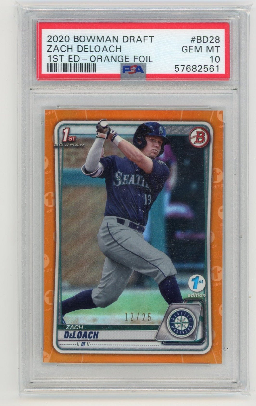 Zach DeLoach 2020 1st Bowman Draft 1st Ed. orange foil #'d 12/25 PSA 10