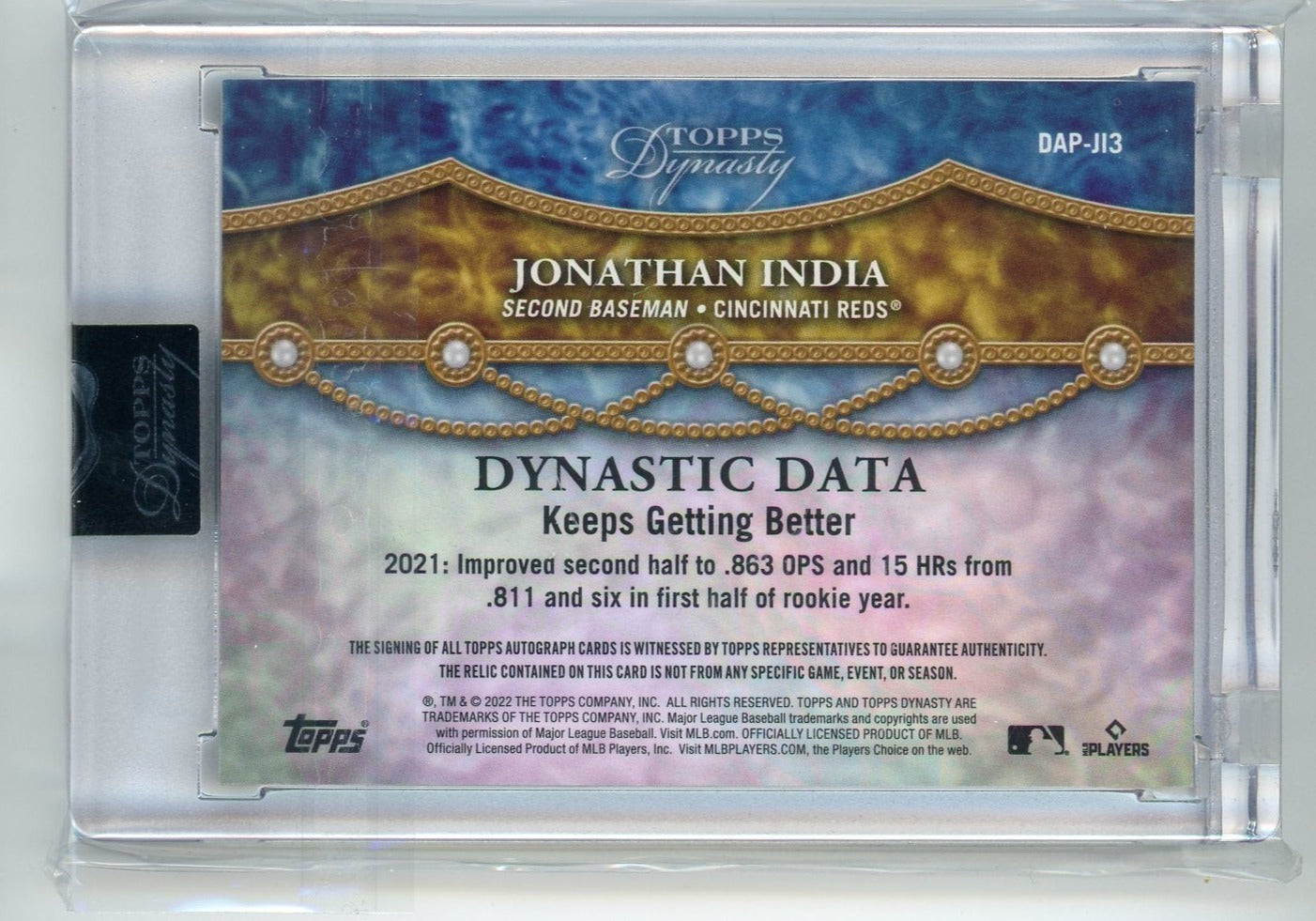 Jonathan India 2022 Topps Dynasty Dynastic Data relic autograph #'d 10/10