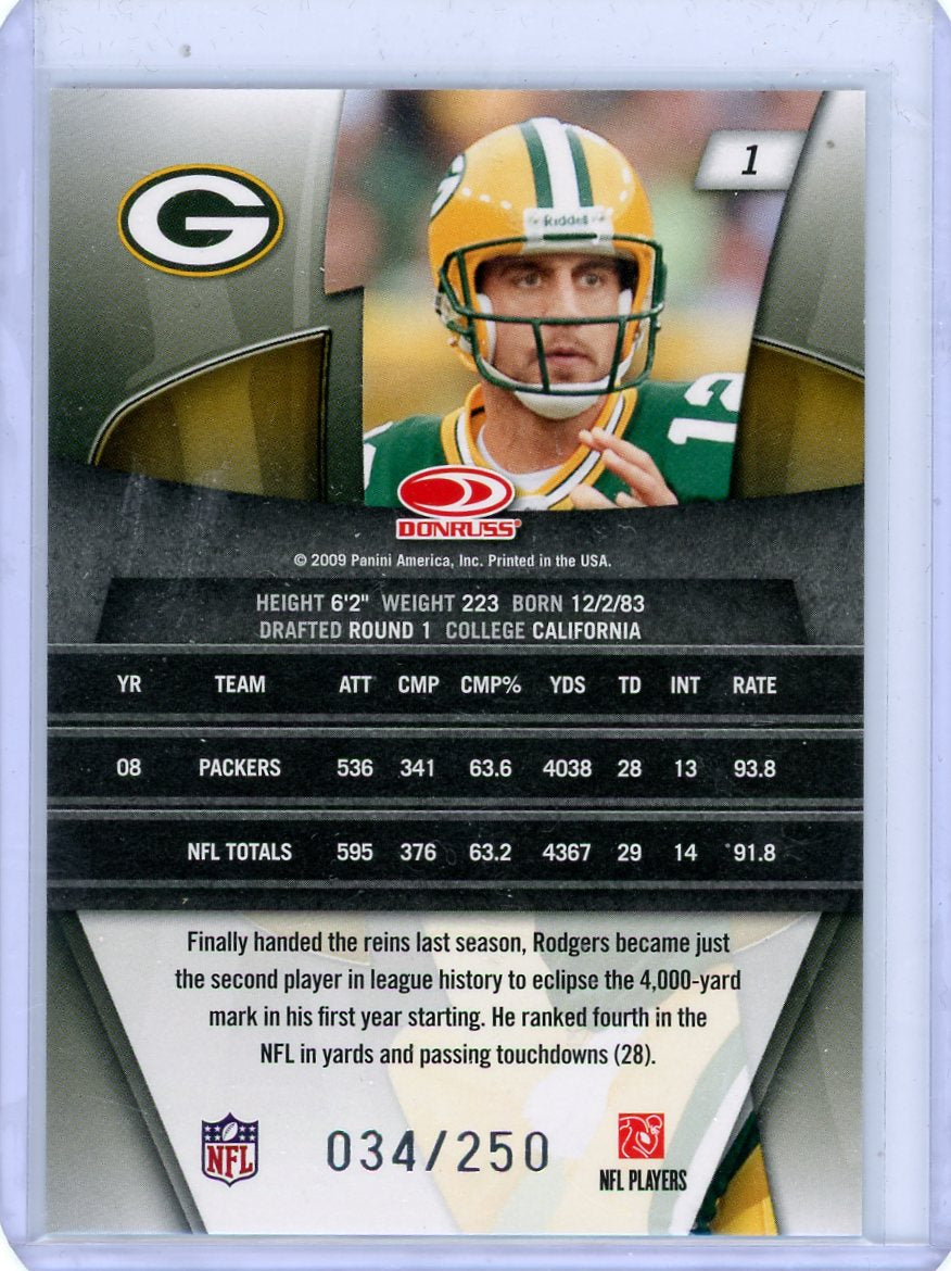 Aaron Rodgers 2009 Donruss Gridiron Gear 'O' Parallel #'d 034/250