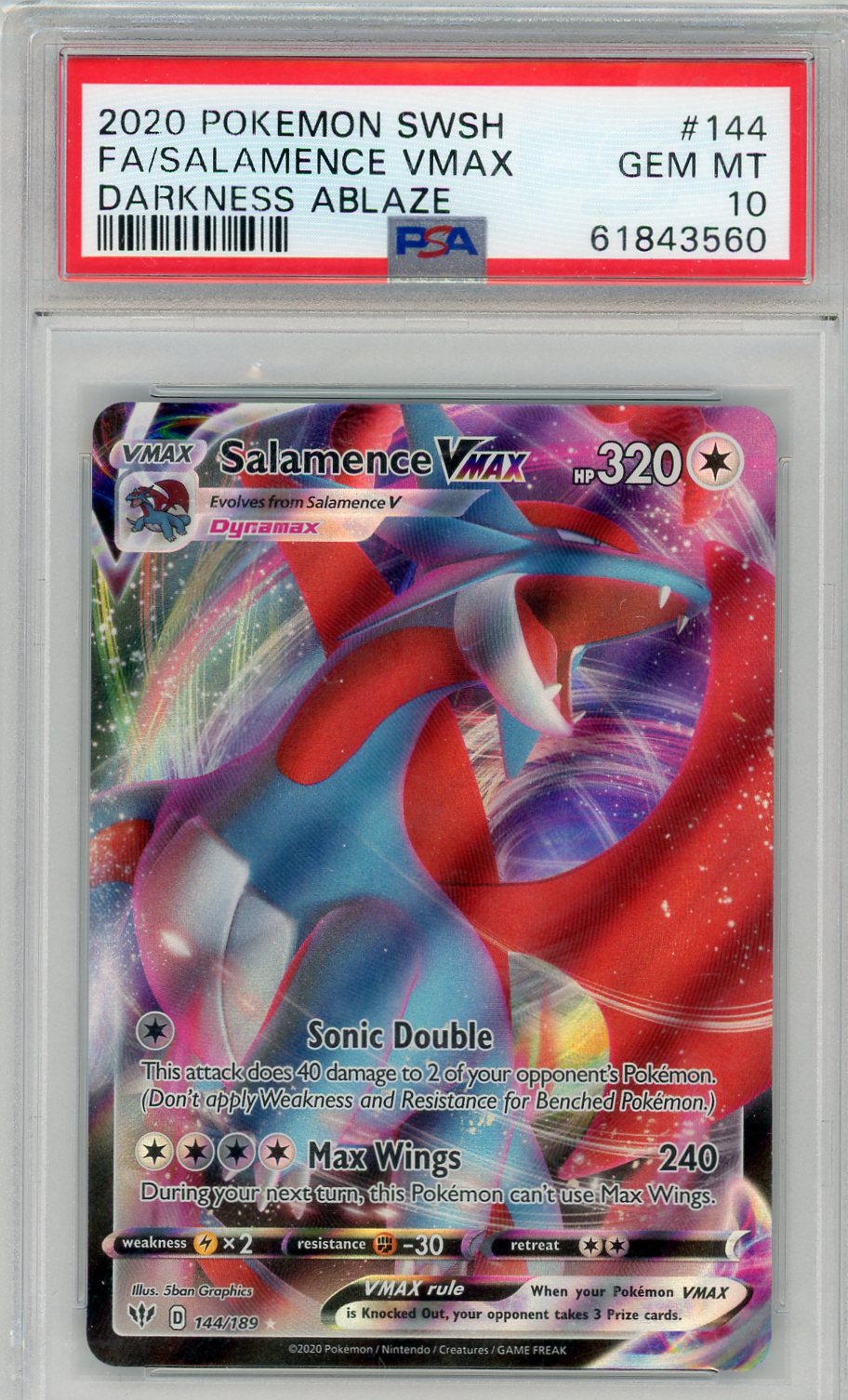 Salamence VMAX 2020 Pokemon Darkness Ablaze full-art rare holo #144/189 PSA 10