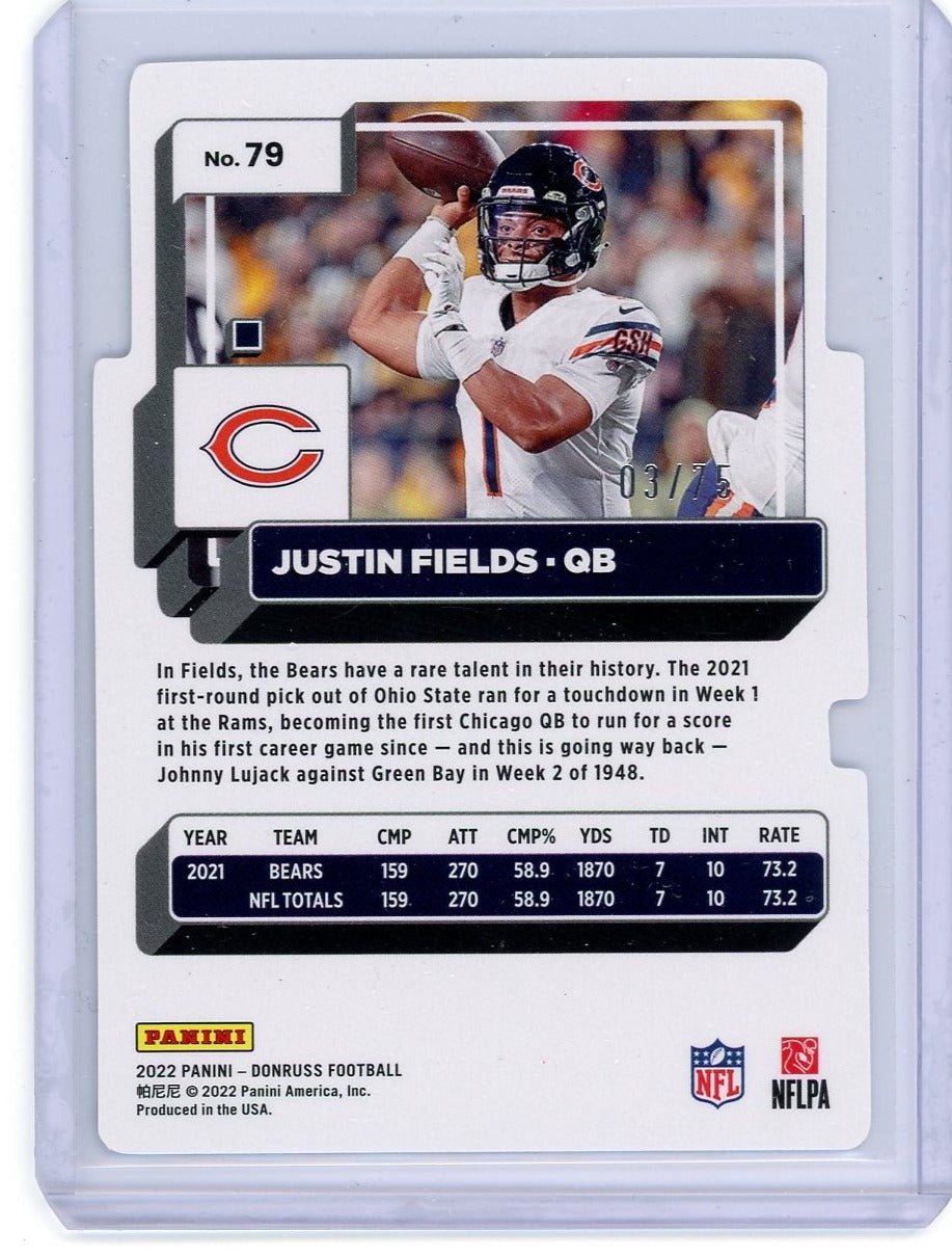 Justin Fields 2022 Panini Donruss Press Proof silver die-cut #'d 03/75