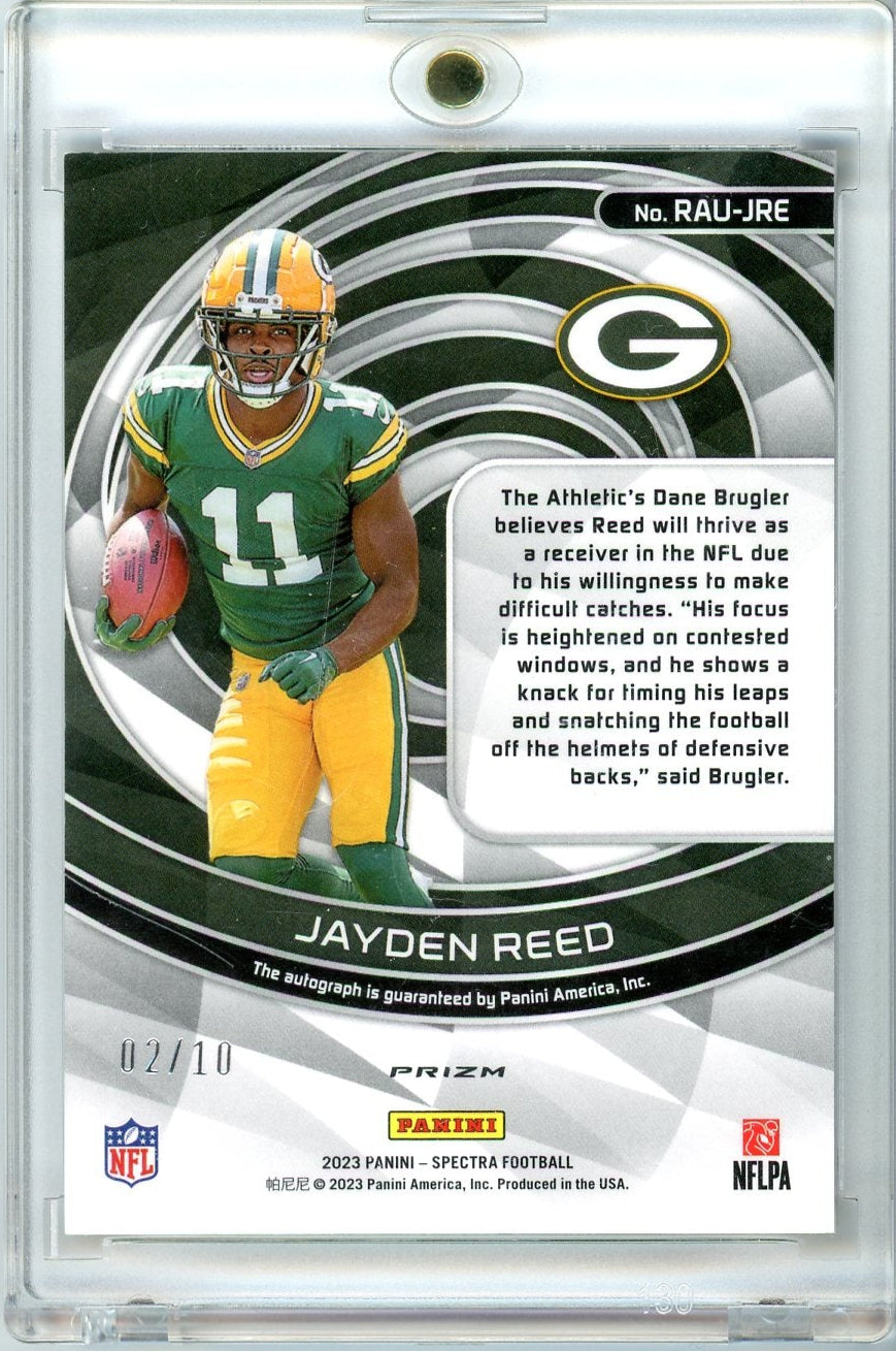 Jayden Reed 2023 Panini Spectra orange prizm autograph rookie card #'d 02/10