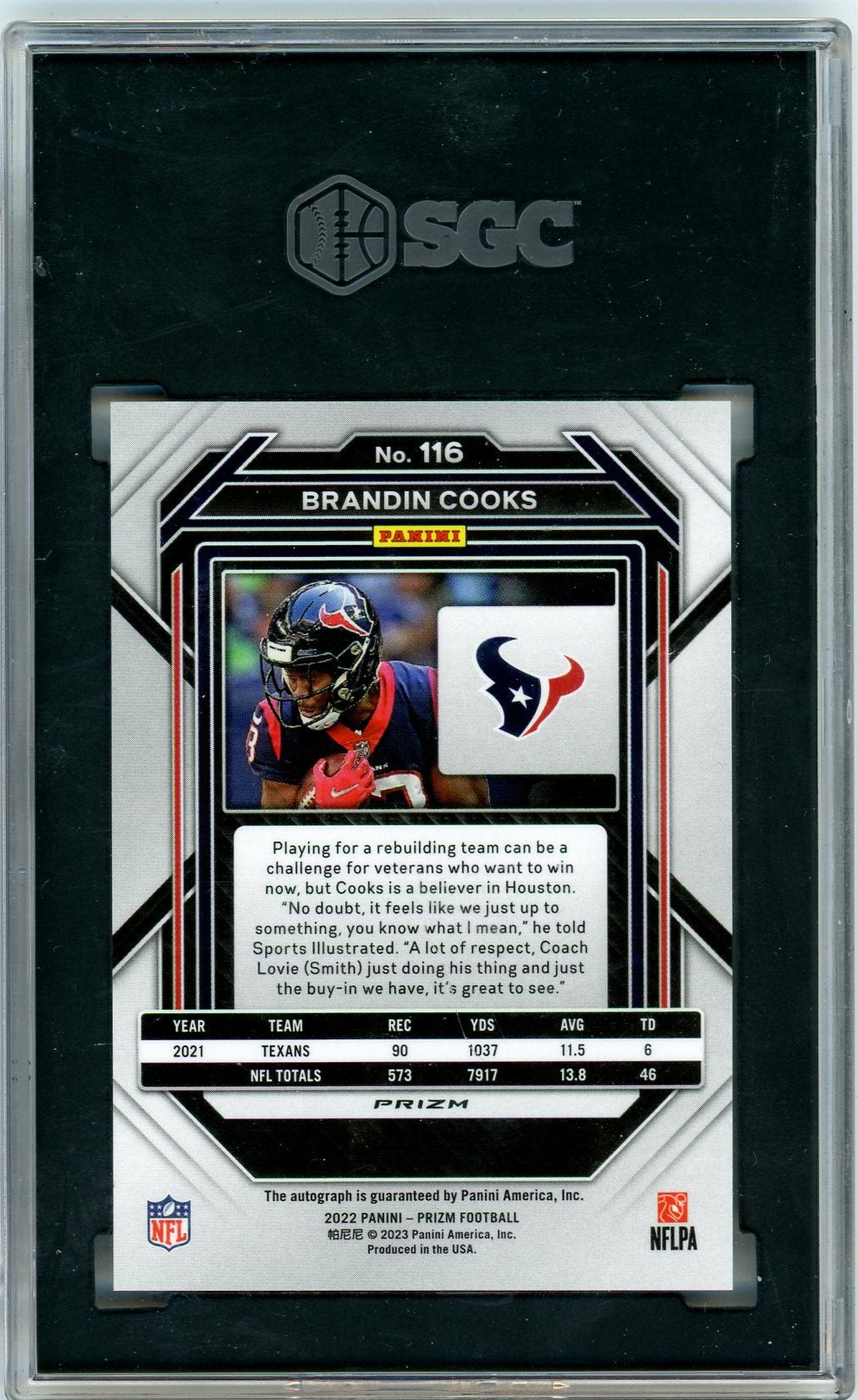 Brandin Cooks 2022 Panini Prizm autograph SGC 10 AUTO 10
