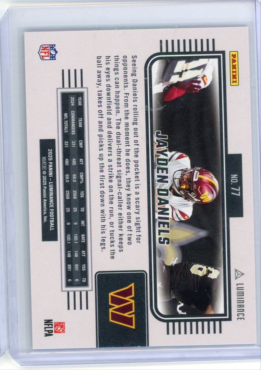 Jayden Daniels 2025 Luminance #77 Red #'d 02/25
