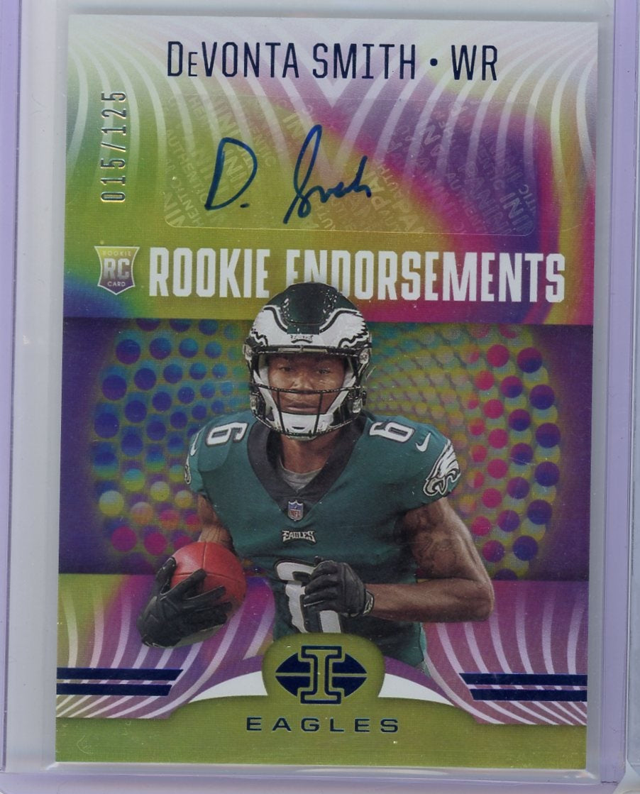 DeVonta Smith 2021 Panini Illusions Rookie Endorsements autograph rc #'d 015/125