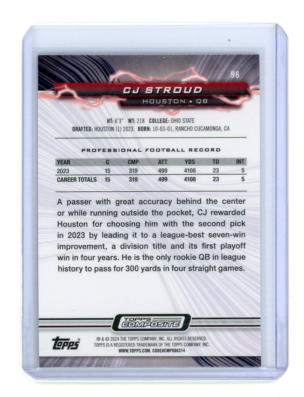 CJ Stroud 2023 Topps Composite Football Topps Resurgence Sky Blue & Pink Shock RC