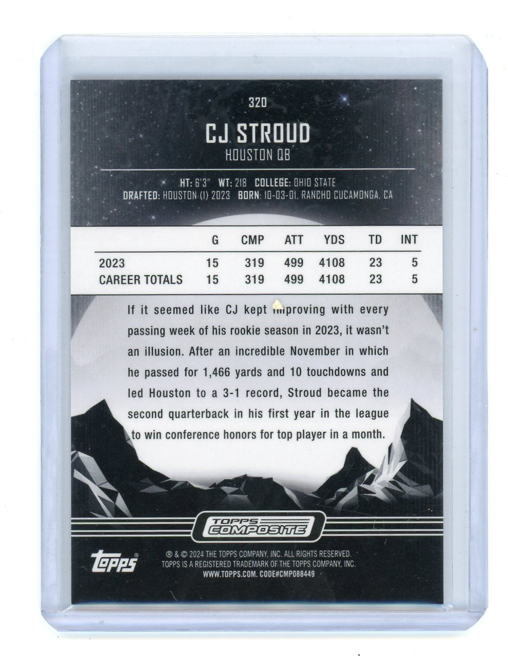 CJ Stroud 2023 Topps Composite Topps Midnight Refractor RC