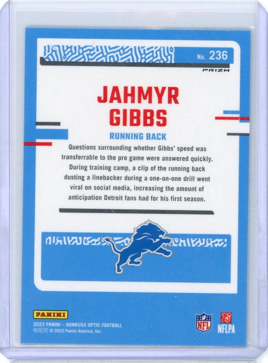 Jahmyr Gibbs 2023 Donruss Optic Rated rookie Holo Prizm #236