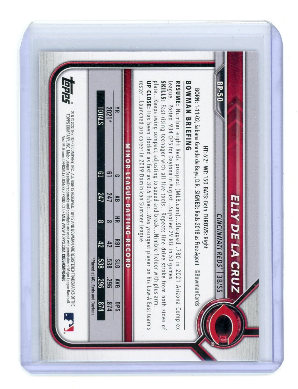 Elly De La Cruz 2022 Bowman 1st Bowman #BP-50