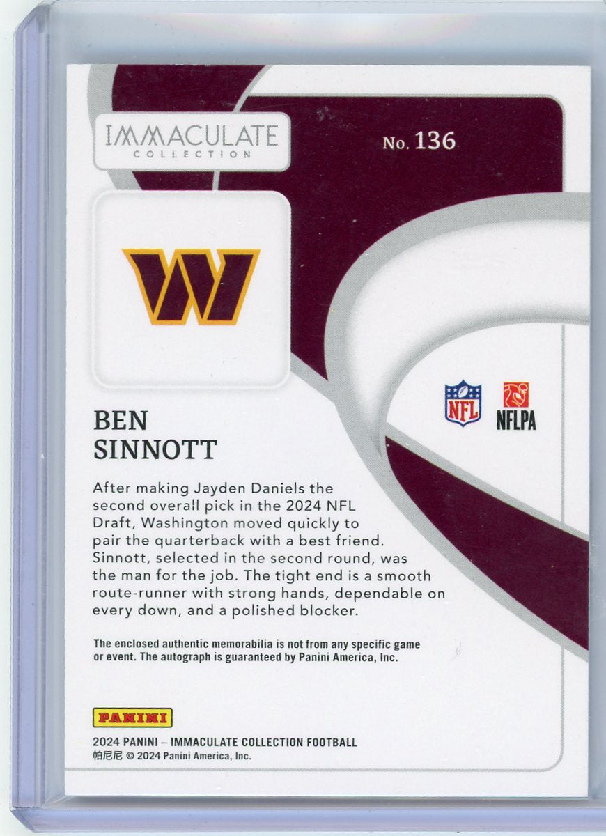 Ben Sinnott 2024 Panini Immaculate RPA #'d 36/99