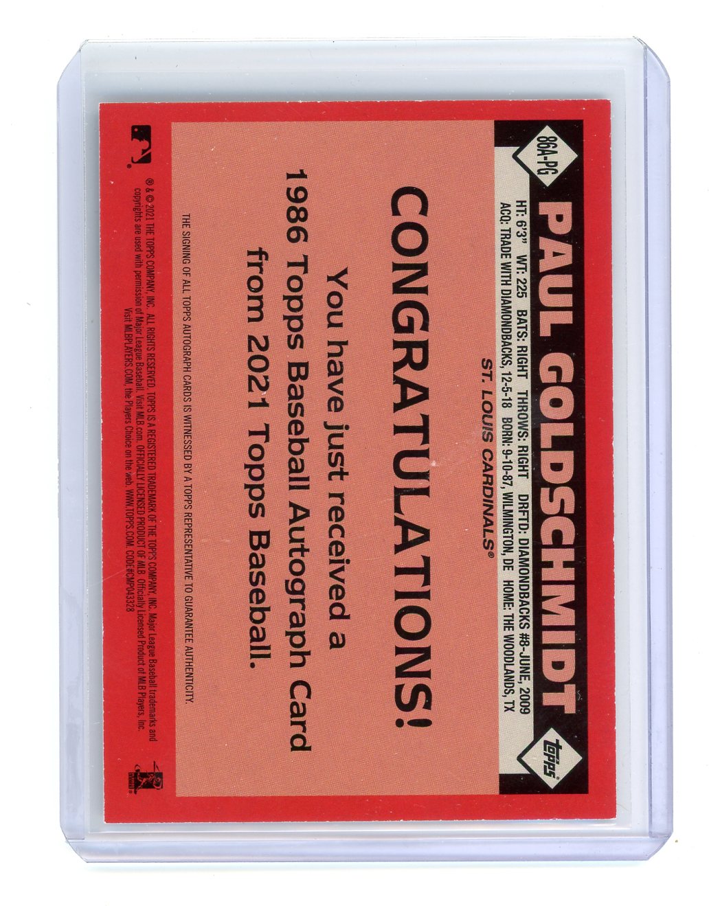 Paul Goldschmidt 2021 Topps 1986 Auto #86A-PG