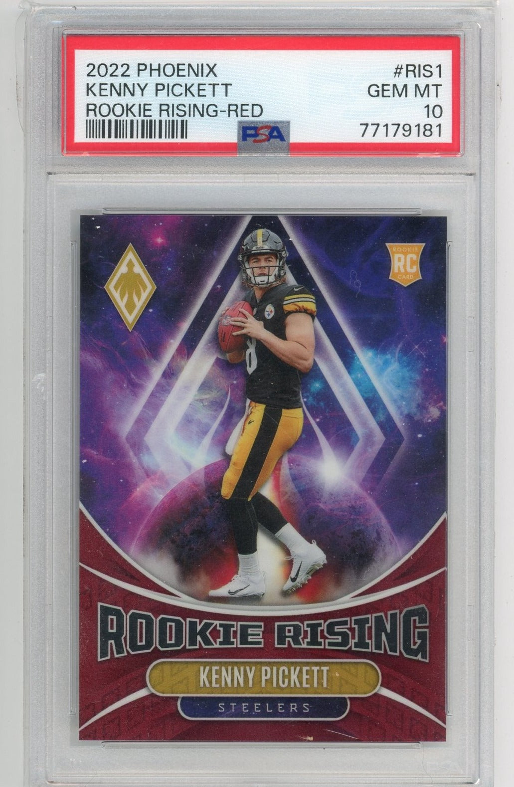 Kenny Pickett 2022 Panini Phoenix Rookie Rising red prizm rookie card #'d 196/199 PSA 10