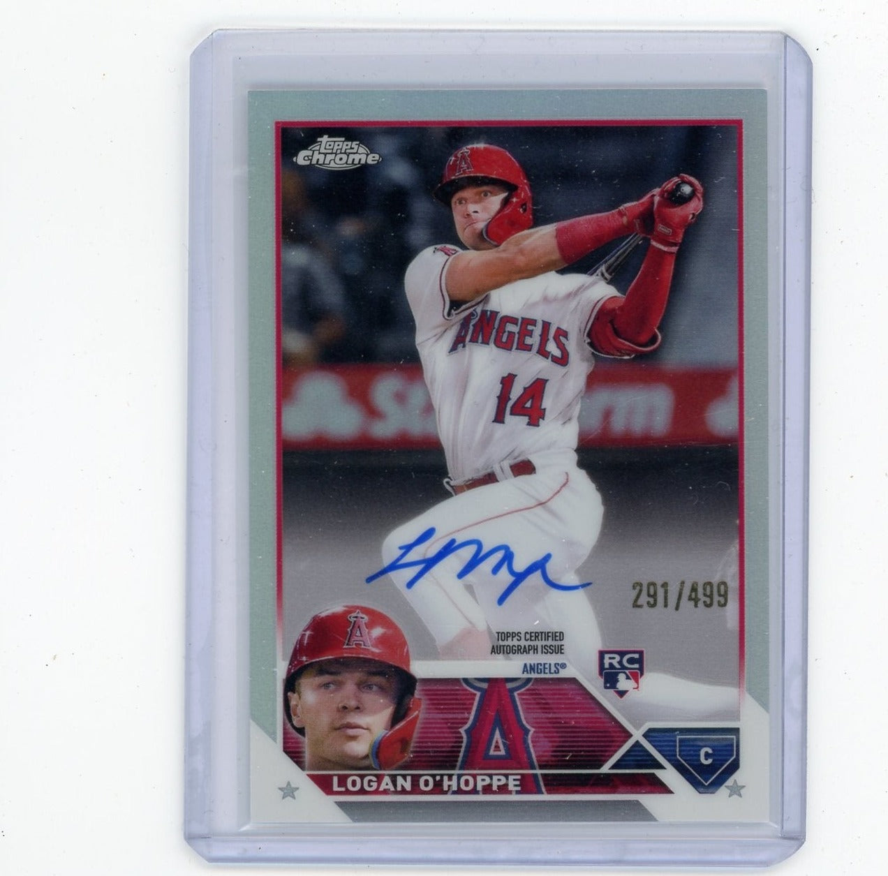 Logan O'Hoppe 2023 Topps Chrome refractor rookie card autograph #'d 291/499