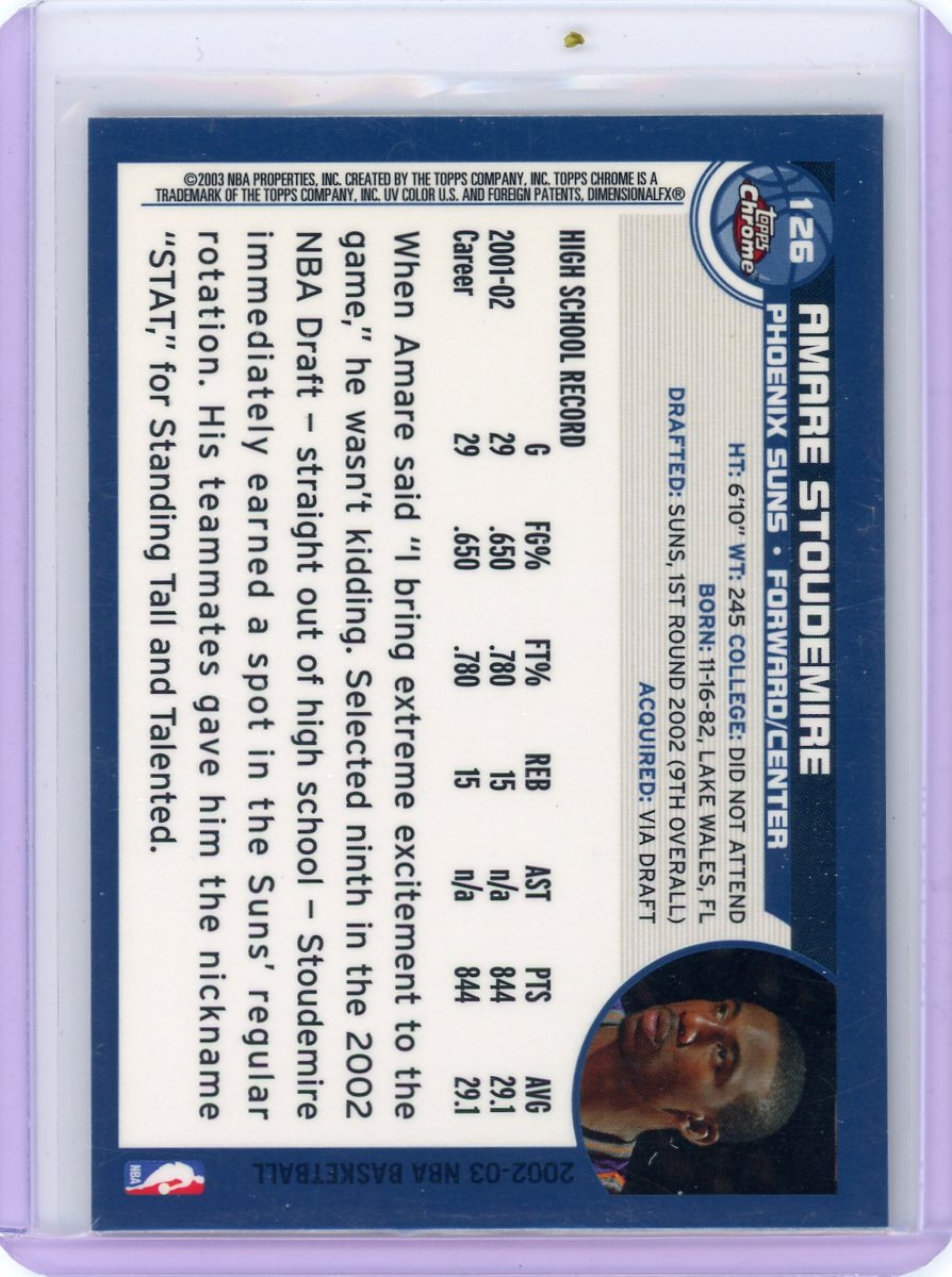 Amare Stoudemire 2003 Topps Chrome rookie card #126