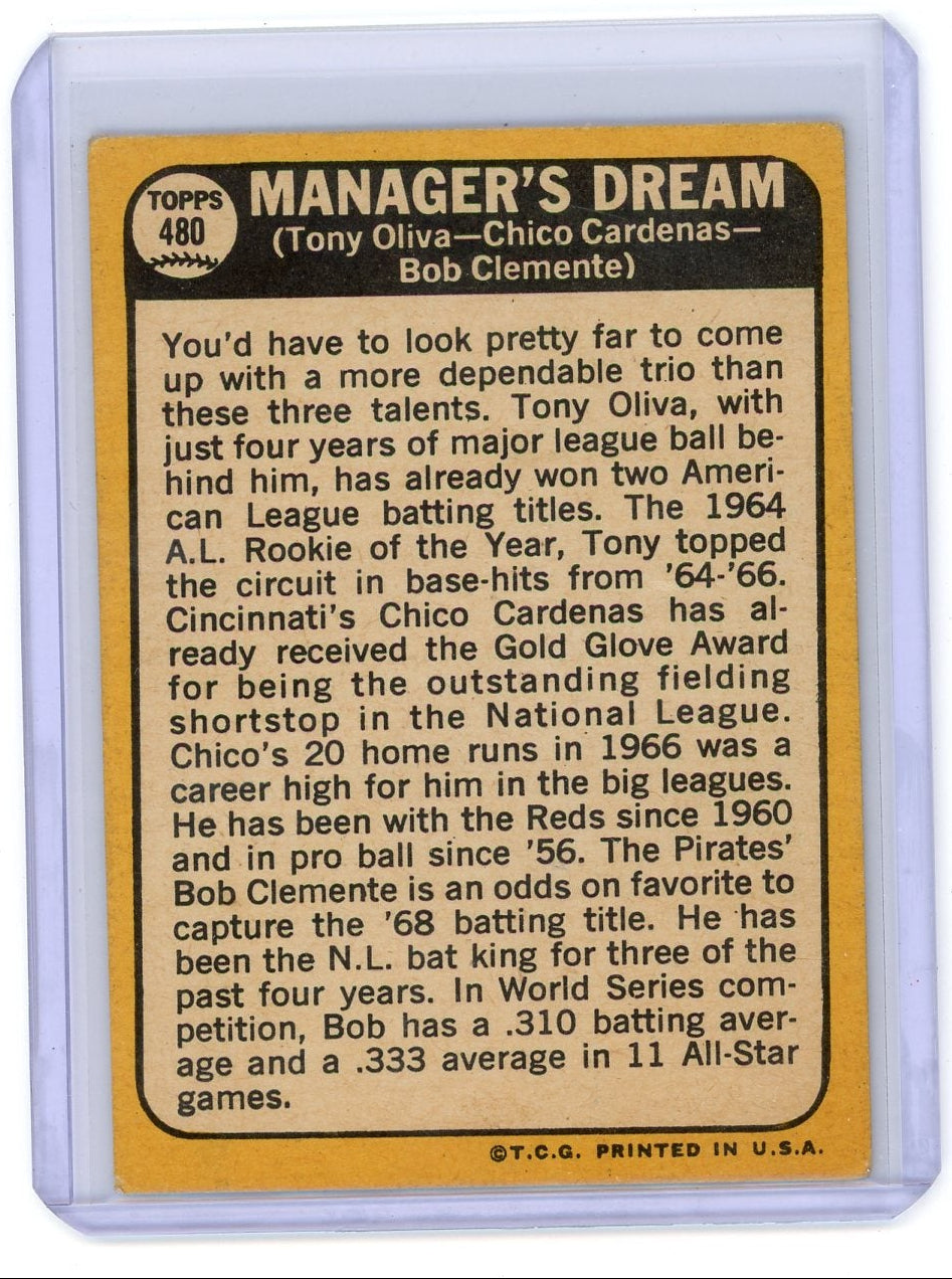 T Oliva C Cardenas R Clemente 1968 Topps Manager's Dream #480
