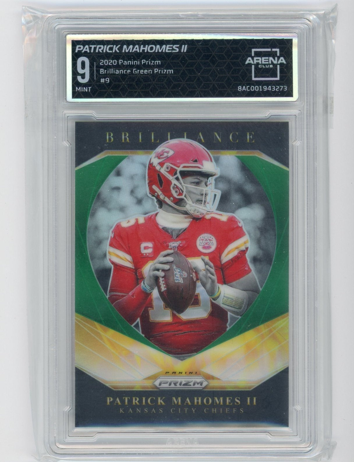 Patrick Mahomes 2020 Panini Prizm Brilliance green prizm ARENA 9