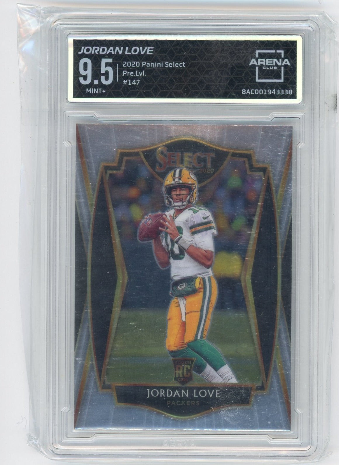 Jordan Love 2020 Panini Select Premier Level rookie card ARENA 9.5