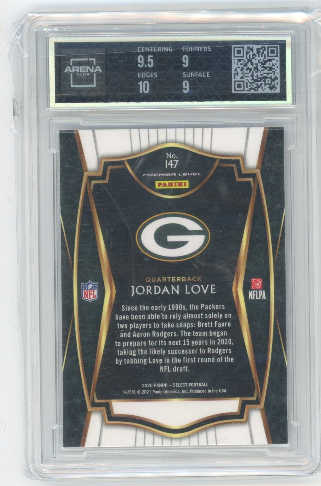Jordan Love 2020 Panini Select Premier Level rookie card ARENA 9.5