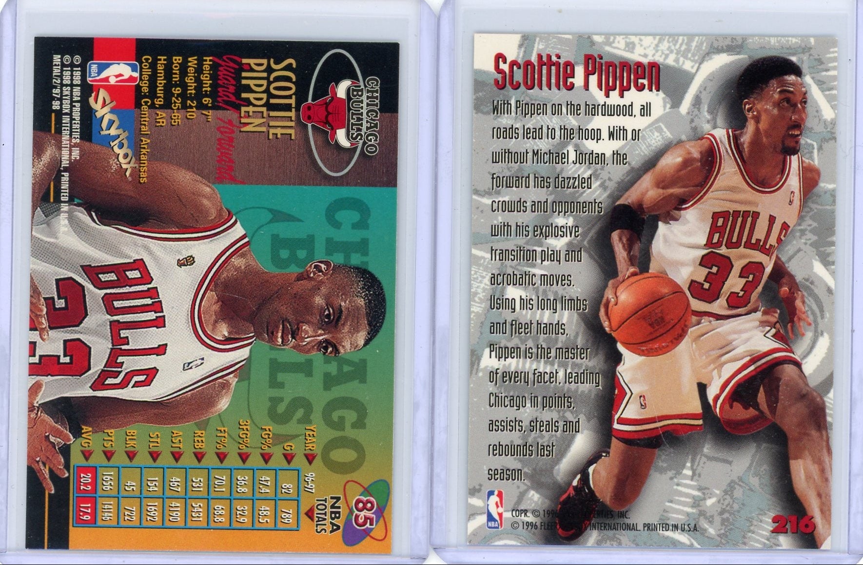 Scottie Pippen 1996 Fleer Metal Nuts & Bolts + '98 Metal Universe 2-card lot