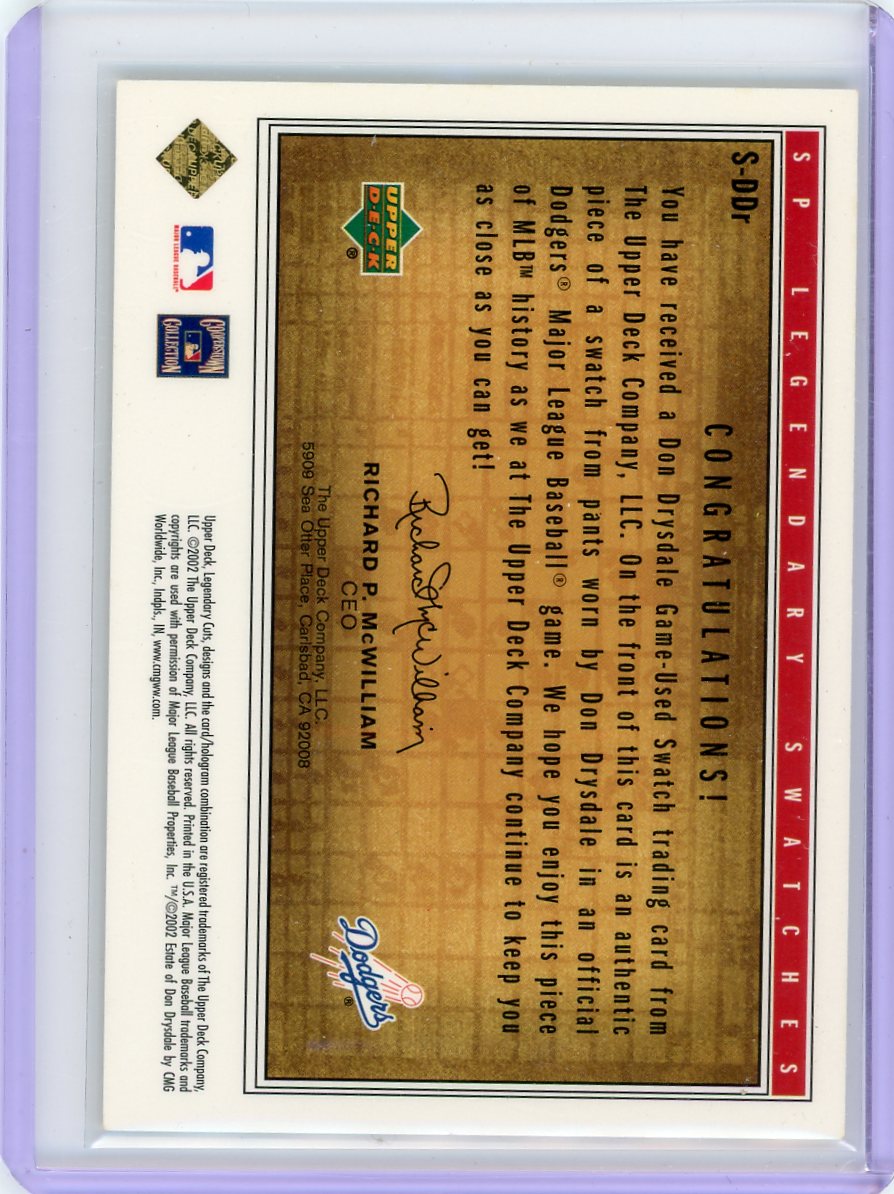 Don Drysdale 2002 Upper Deck SP Legendary Cuts game-used jersey relic